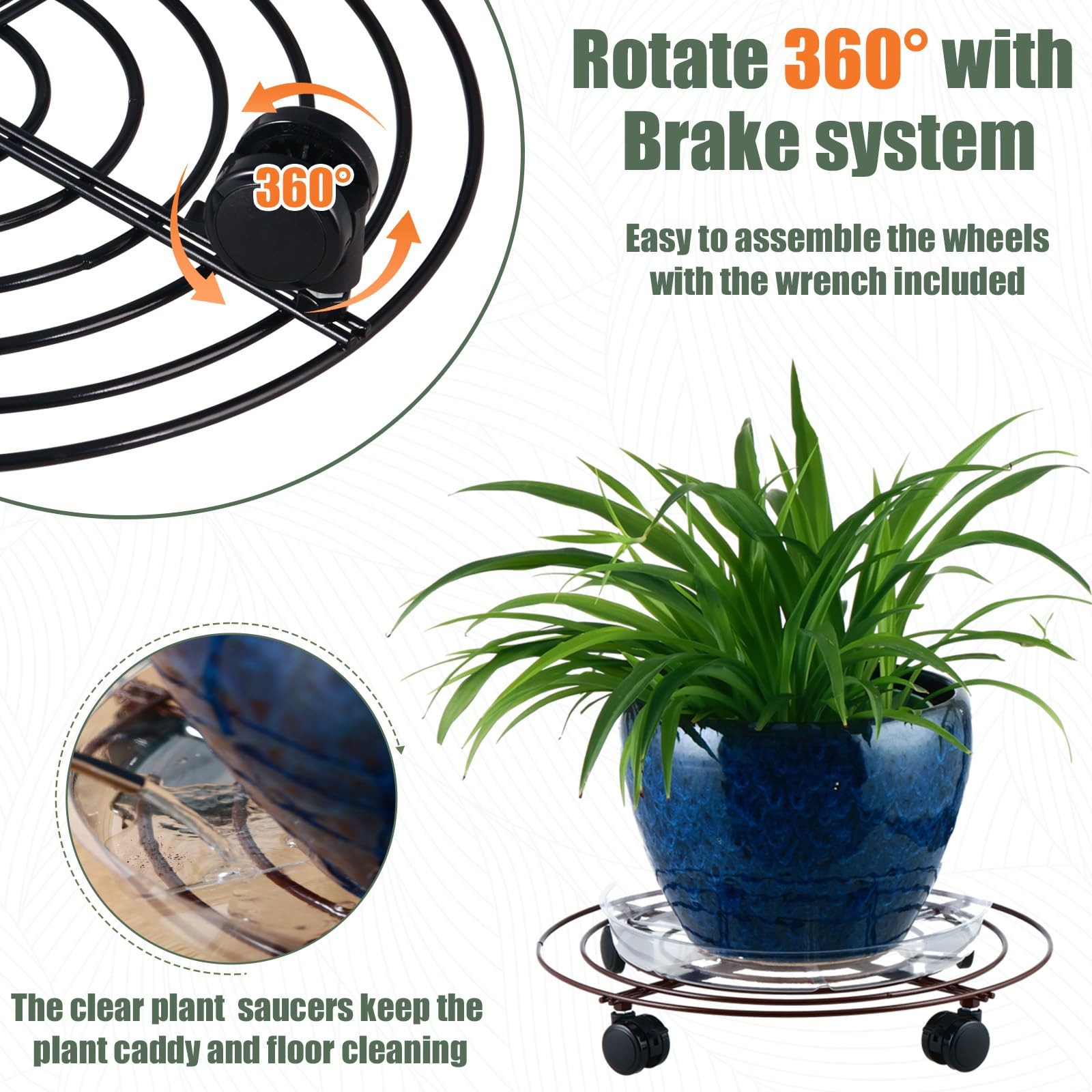 6 Packs 12 Inches Large Metal Plant Caddy with Wheels Rolling Plant Stands He...