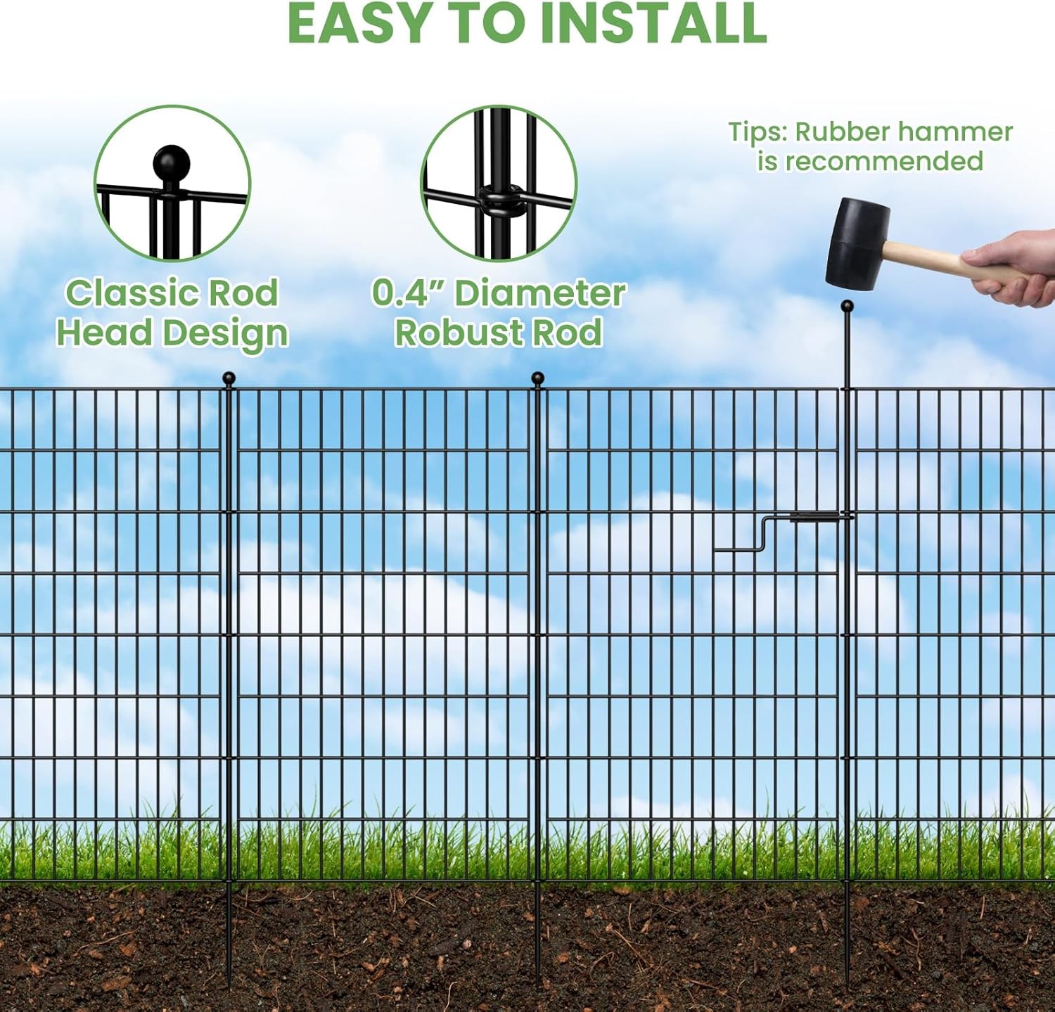 SLSY Metal Garden Fence Animal Barrier with Gate No Dig Dog Pet Fence 7/13 Panel