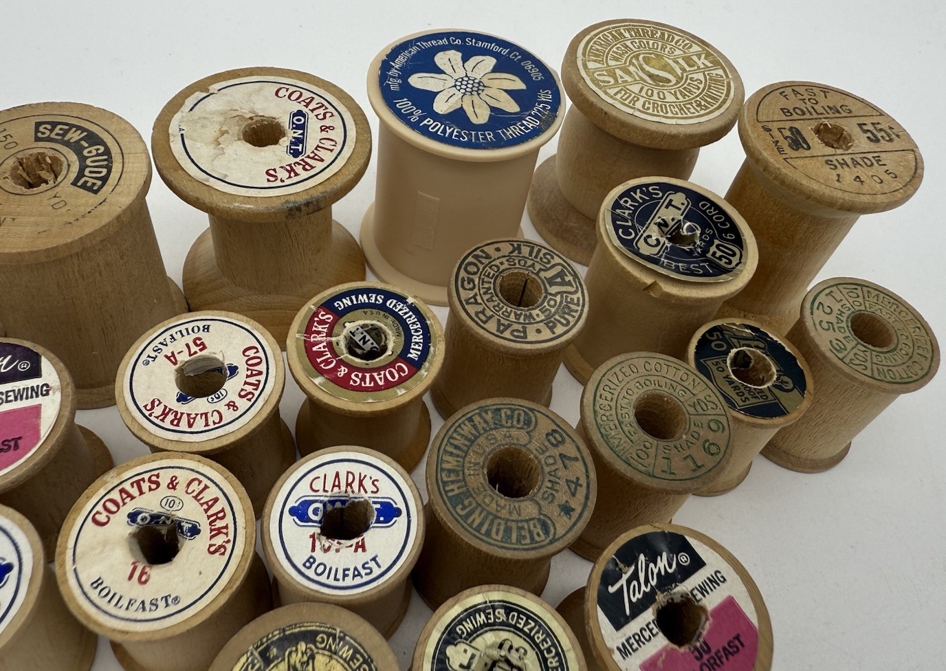 Lot of 23 Vtg Wood Coats & Clark, Talon, Clark’s, American Thread, Empty Spools
