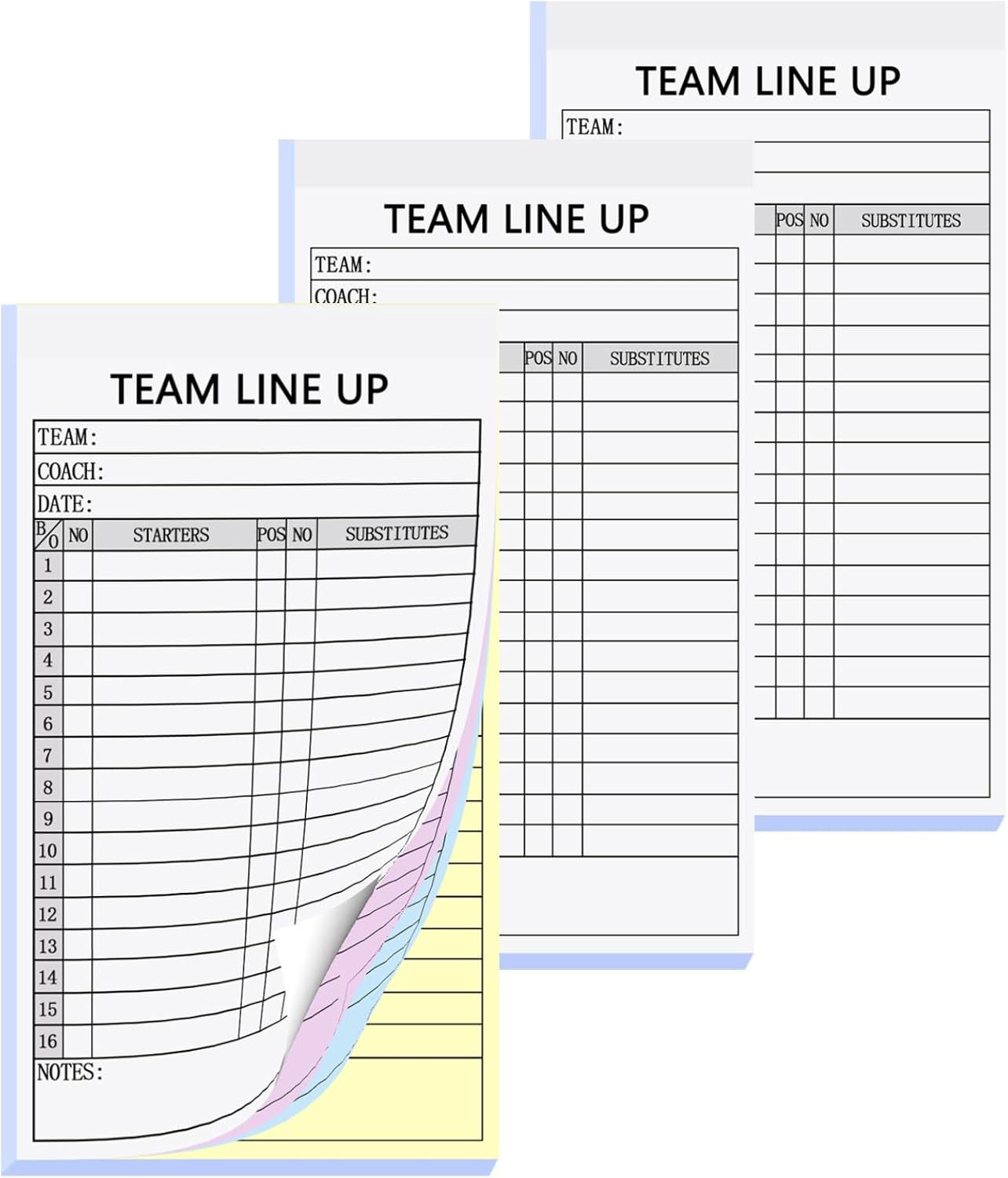Baseball/Softball Lineup Cards, 4-Part Carbonless Copies with Tearing Line, 150