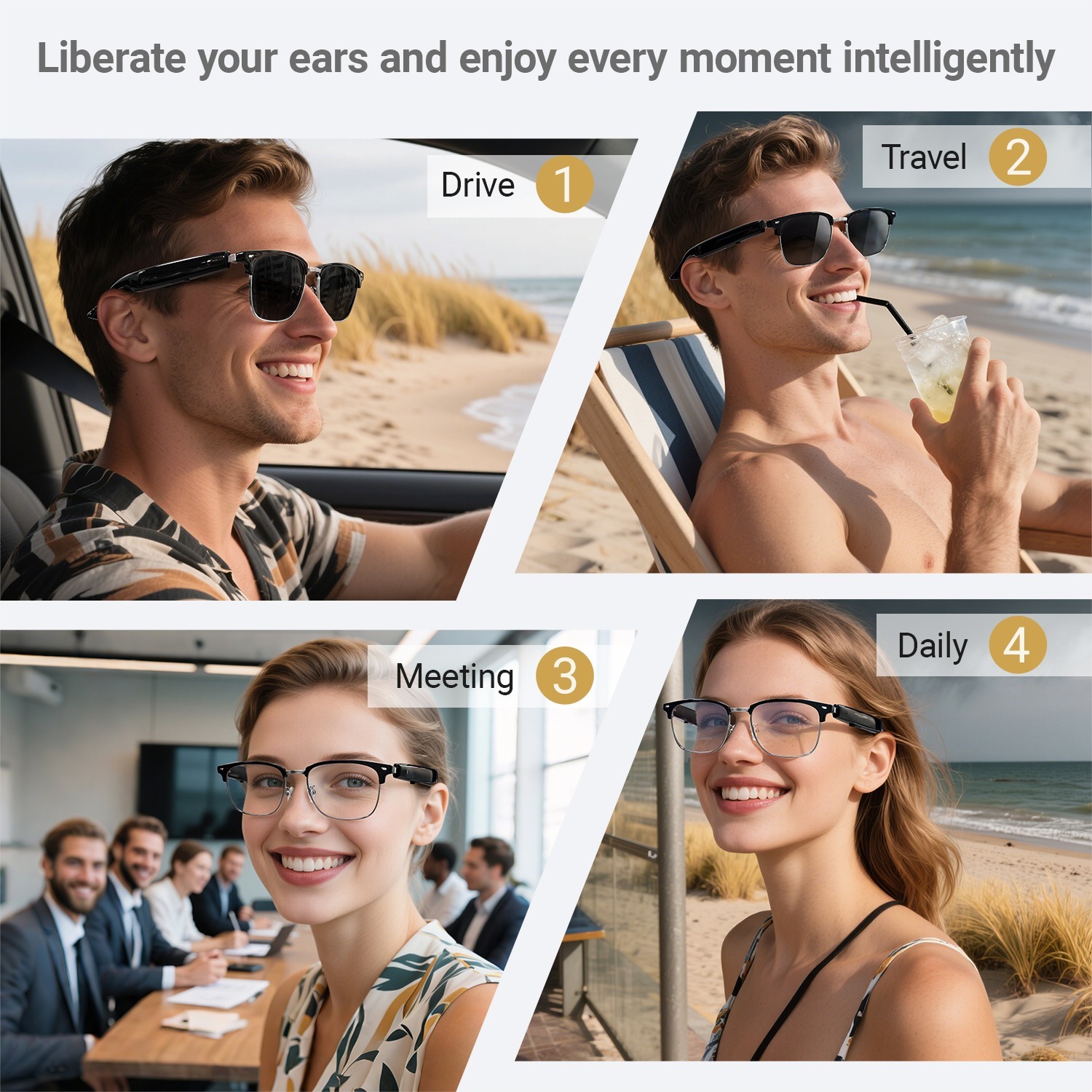 Smart Glasses AI Bluetooth Call Glasses Audio Translation for Men and Women Work