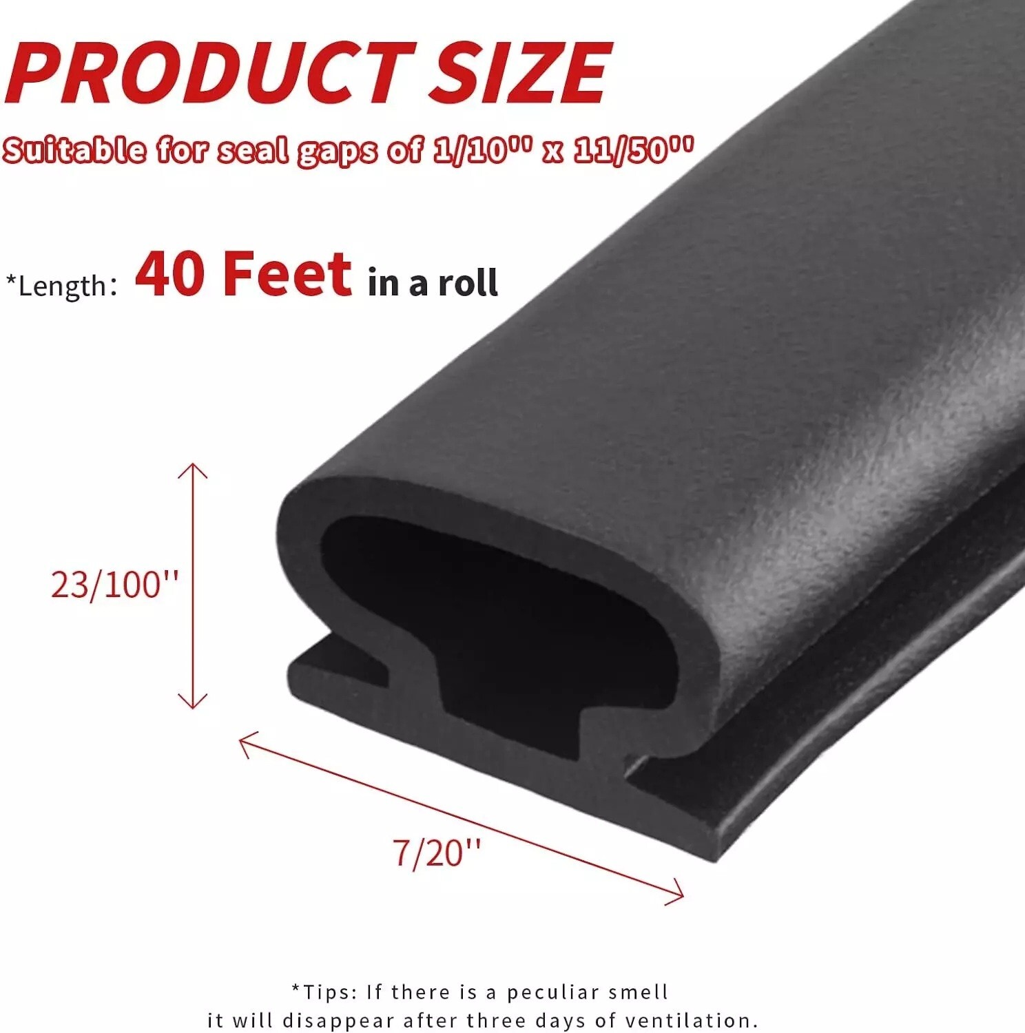 40 Feet Rubber Weather Stripping Door Seal Strip, Self-Adhesive Backing D-Shape