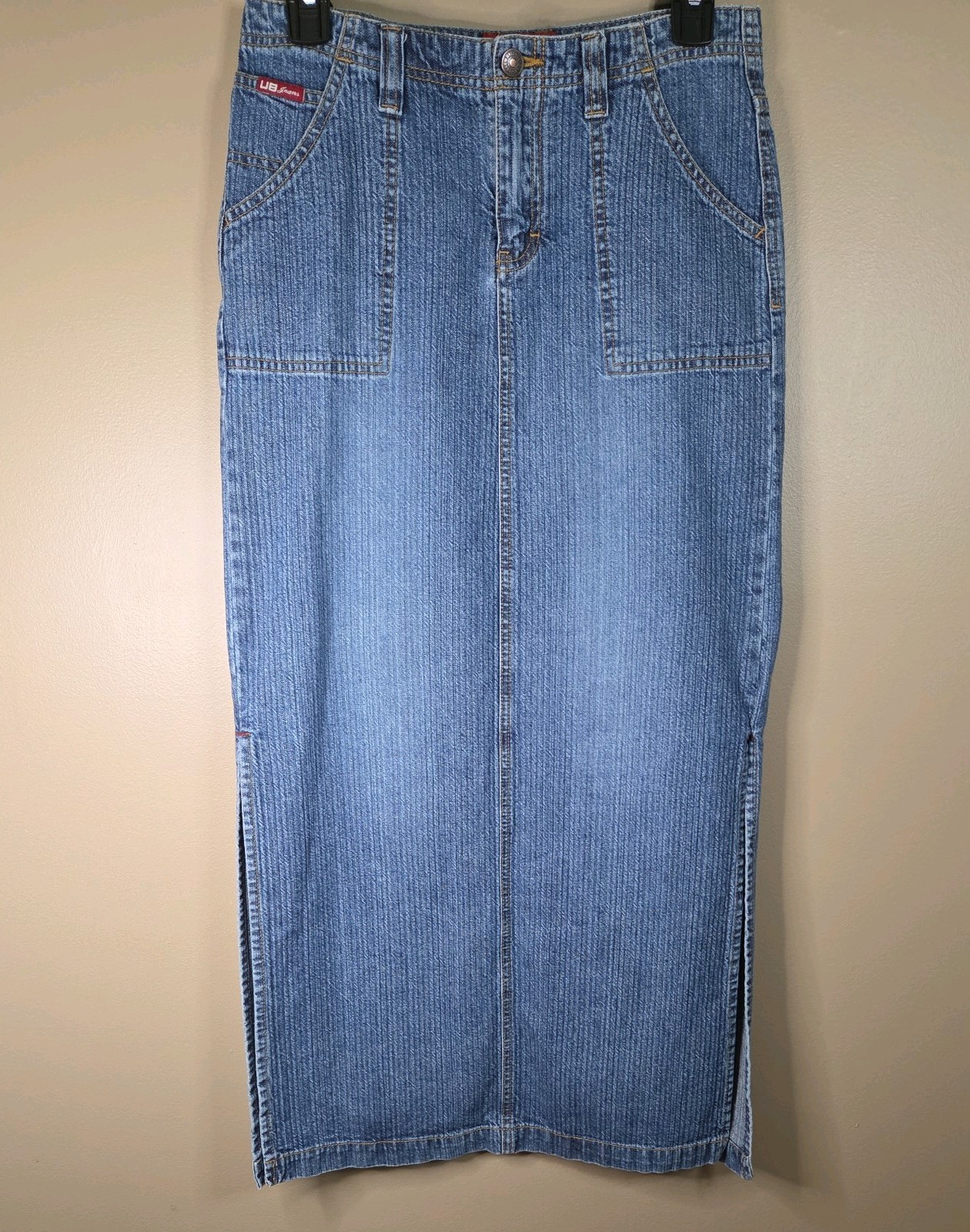 Unionbay Long Slit Denim Skirt Size 5 Juniors Maxi Boho Hipster Hippie Y2K Artsy