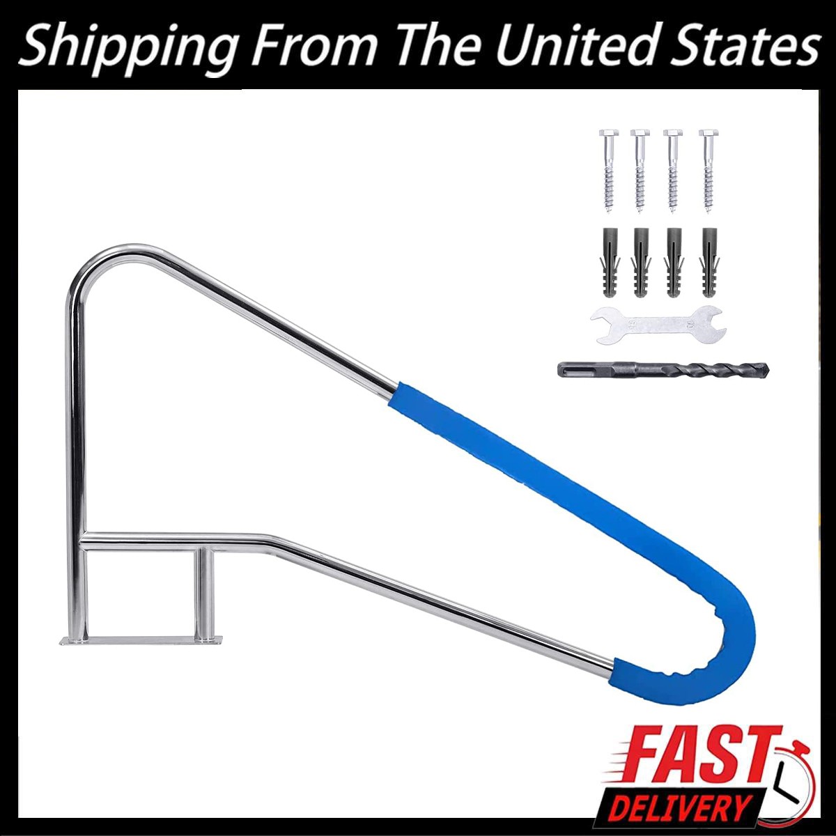 55"x32" Swimming Pool Handrail 385LBS 304 Stainless Steel Non-Slip Pool Railings