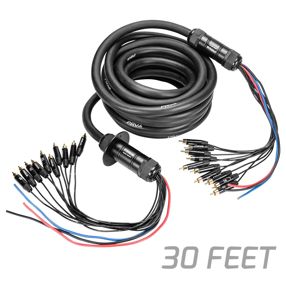 PRV Audio SNAKE 10RCA-30 Car Audio 30 Ft Medusa Cable 10 RCA Channels + 3 Power
