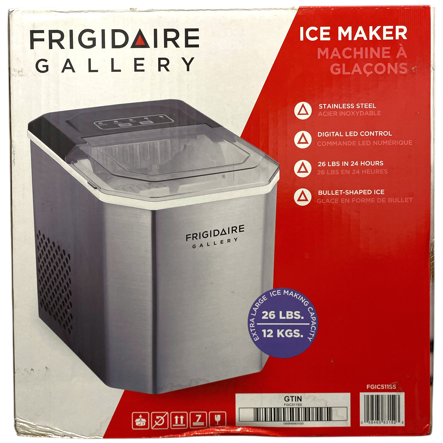 Frigidaire Gallery Stainless Steel Ice Maker, 26 lbs, FGIC511SS