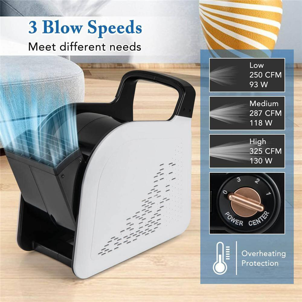 High Velocity 3-Speeds Blower Fan In. Black with and 185° Pivoting Head for Dryi