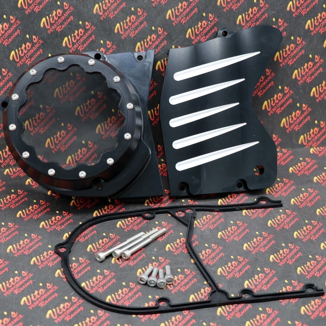 Billet aluminum stator cover clear window + 2 inserts for Yamaha Banshee BLACK