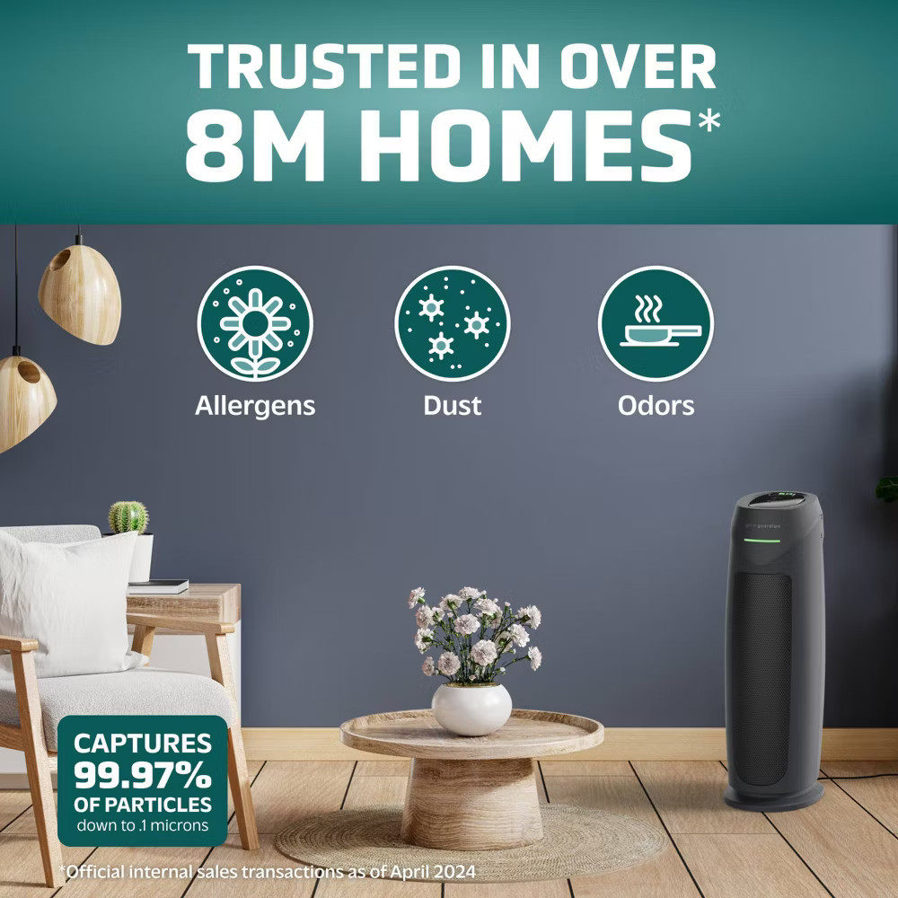 GermGuardian Intelligent 22in Tower Air Purifier HEPA Filter UV-C Intellisense