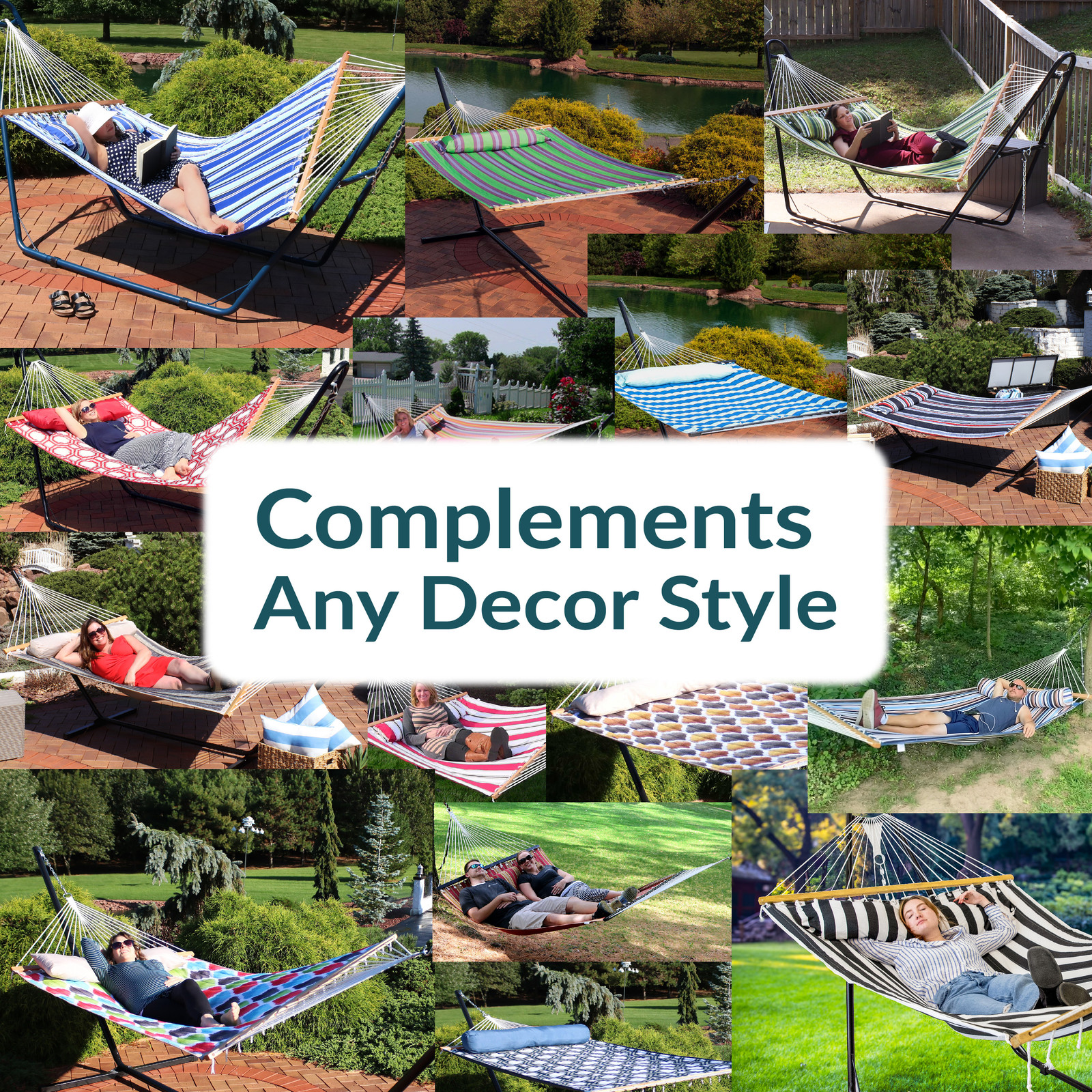 Large Quilted Fabric Hammock with Spreader Bar and Pillow - Beach by Sunnydaze