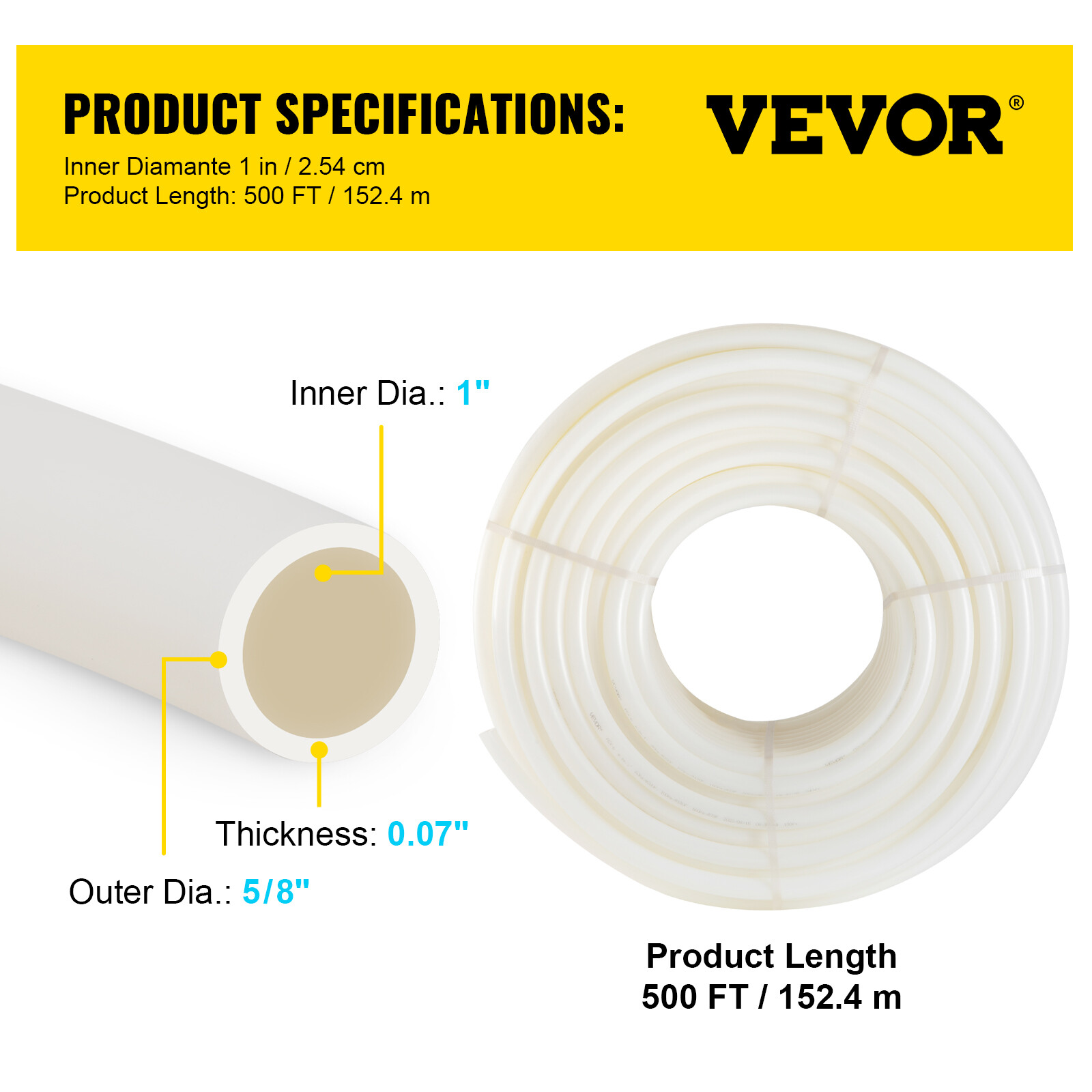 1"-500' PEX Tubing PEX-B Pipe Coil Certified Non-Barrier Htg/Plbg/Portable Water