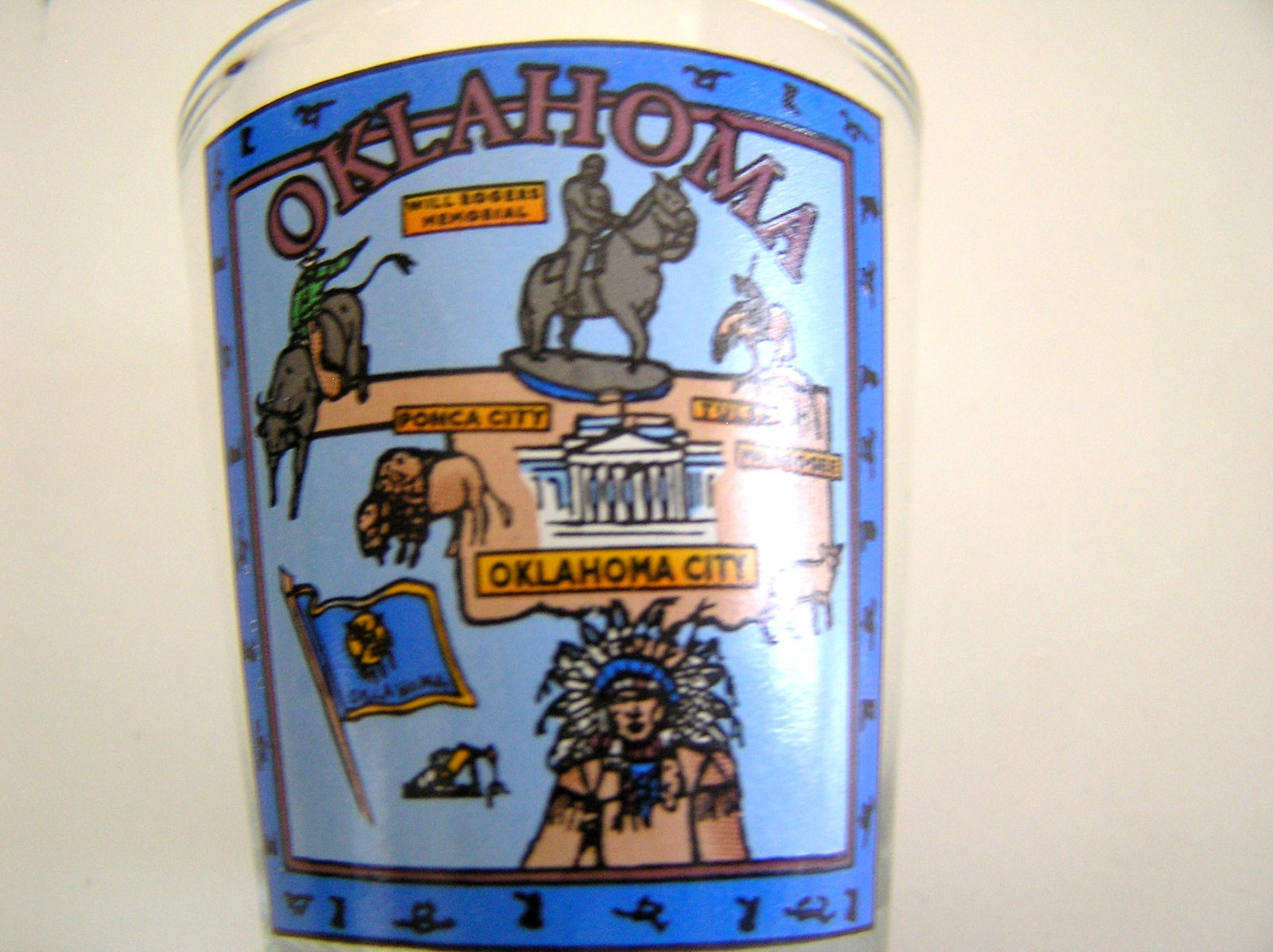 2 Oklahoma Shot Glasses Featuring Design of Horses and Native American Figures