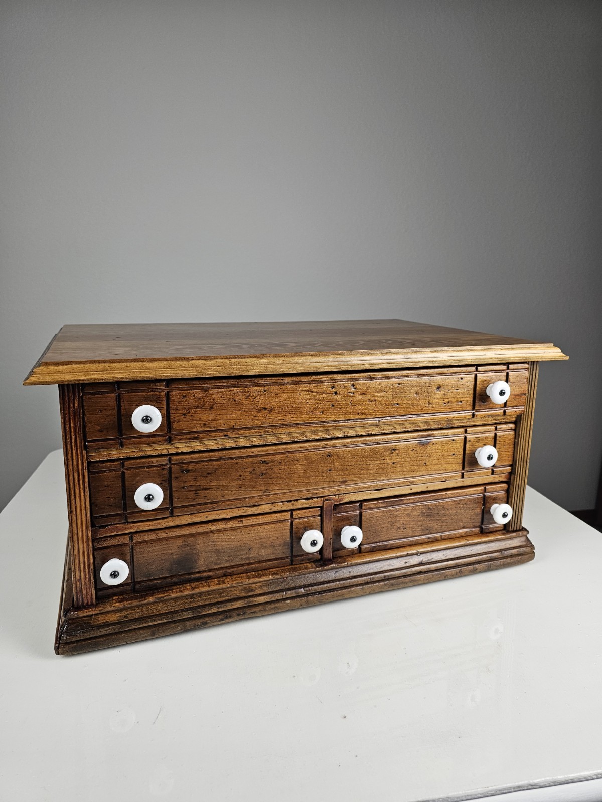 Vintage Wooden Spool Cabinet Craft Sewing Box Organizer Drawers Rustic Storage