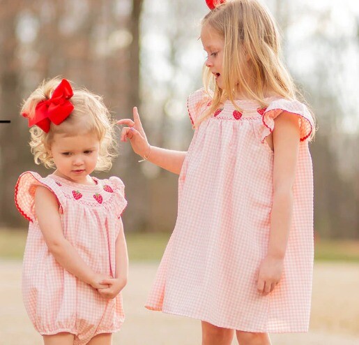 NEW Boutique Strawberry Girls Embroidered Smocked Pink Sleeveless Dress