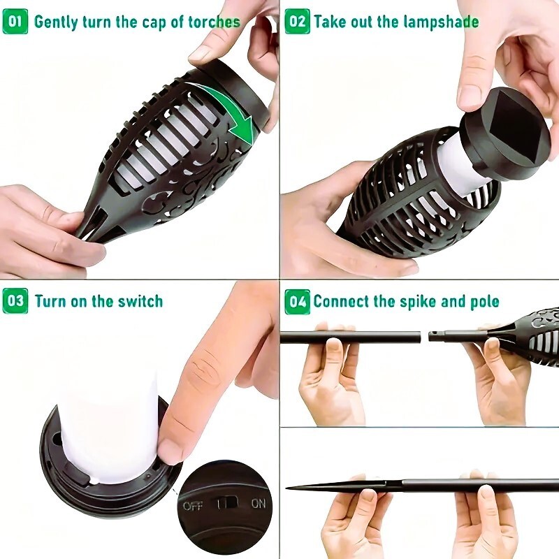 12pcs Solar TiKi Torch Lights with Flickering Flames - Waterproof by AvalonUP