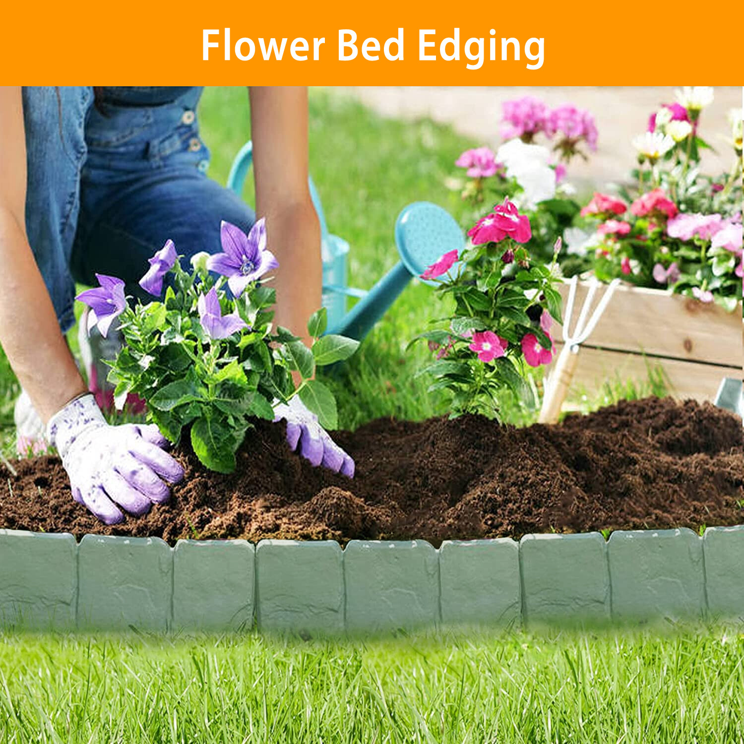 100/80/60/40/20 Pack Garden Fence Plastic Stone Outdoor Landscape Edging Border