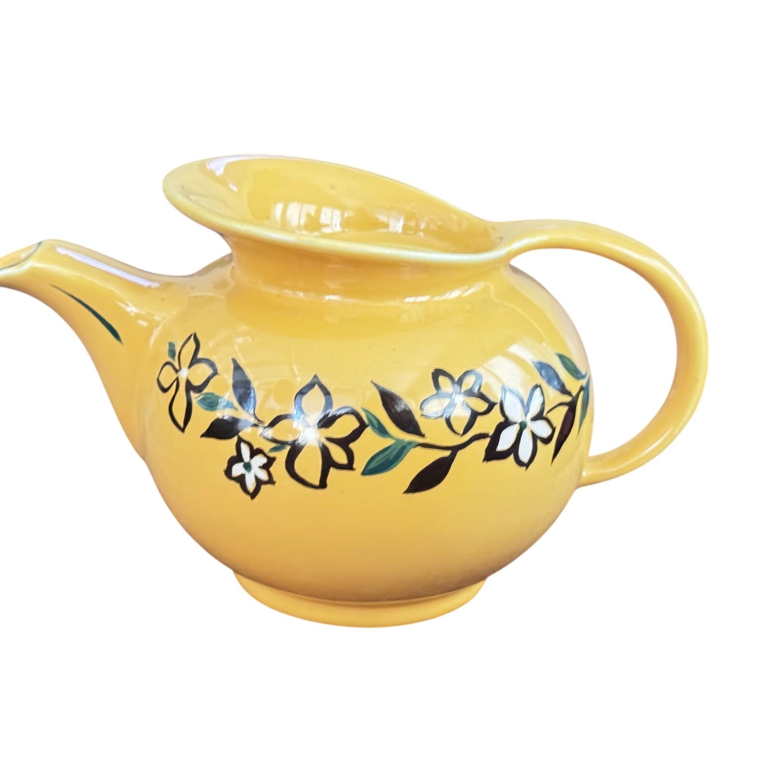 Hall 6 Cup Pitcher Yellow Floral Ceramic Windshield Style USA Vntage