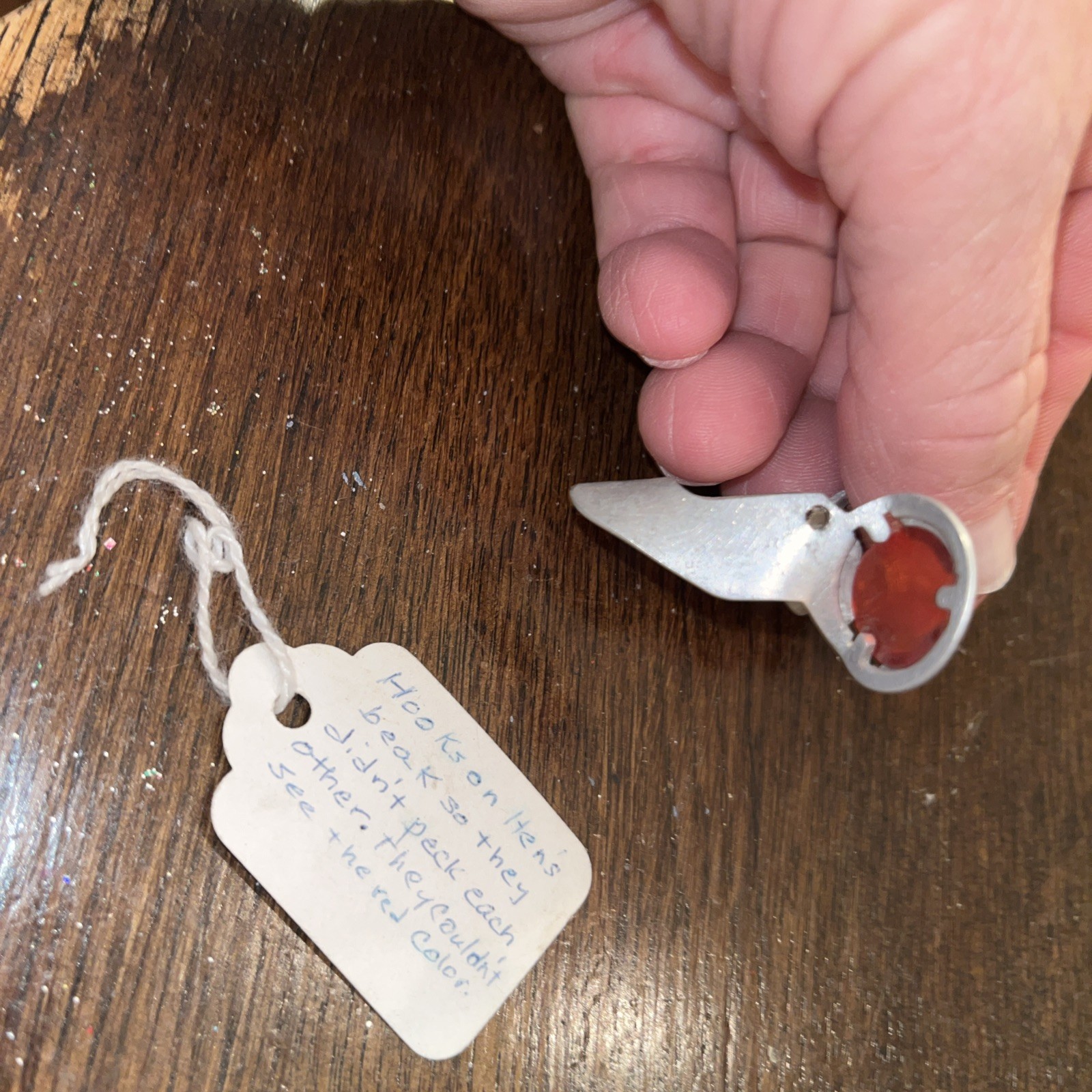 Vtg. Pair of Red Chicken Glasses Anti Pix with hand written instructions