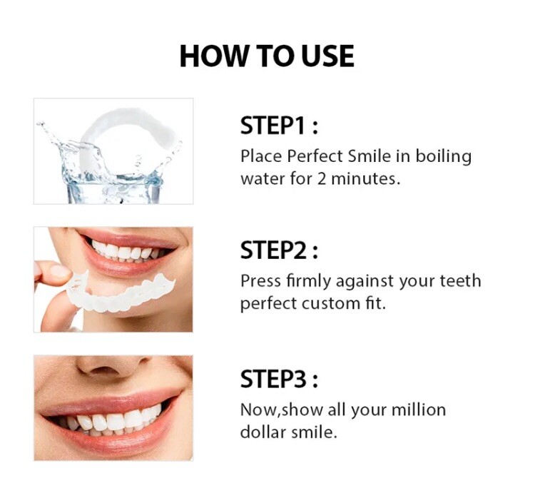 SnapOn Upper Lower False Teeth Dental Veneers Dentures Fake Tooth Cover Set USA