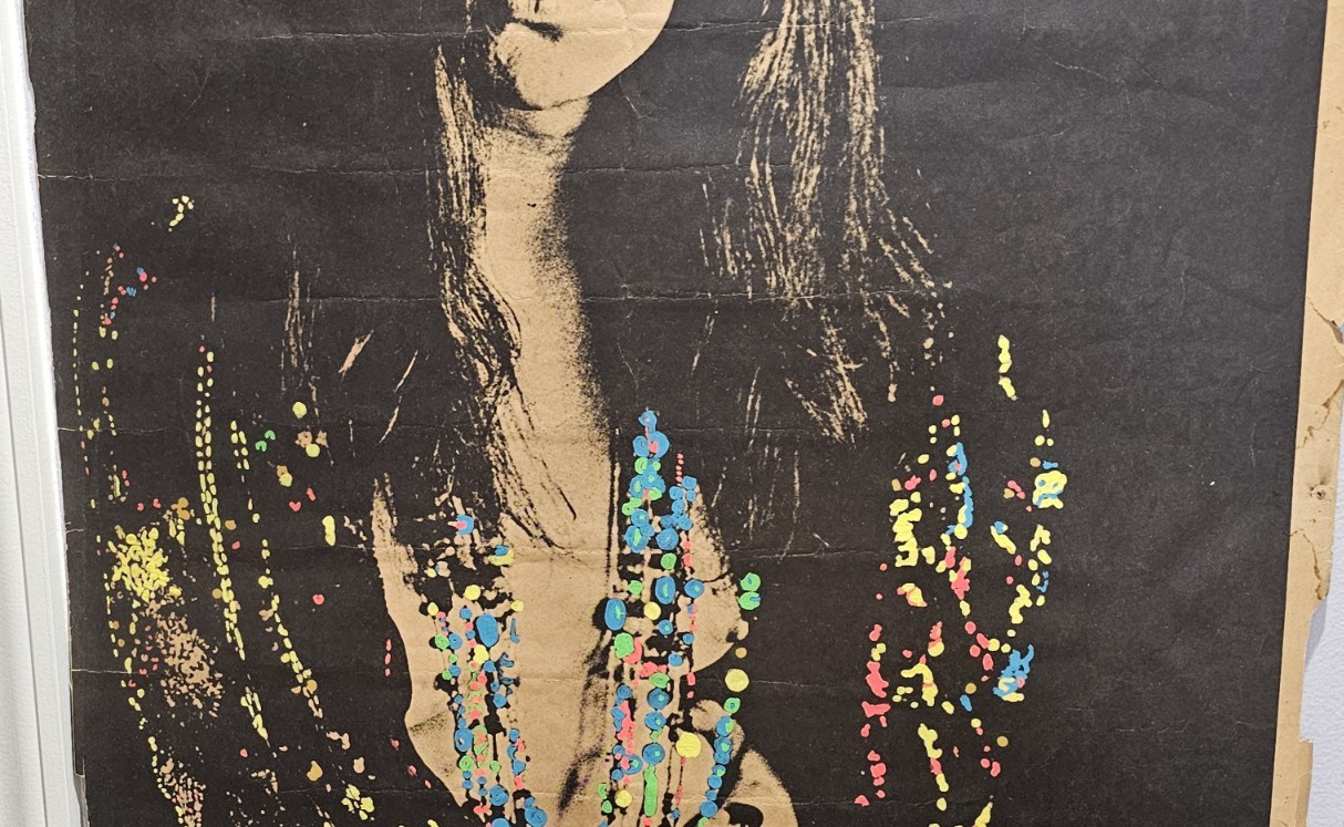 Vintage Janis Joplin Black & White Poster Altered Hand Painted Blacklight Paint