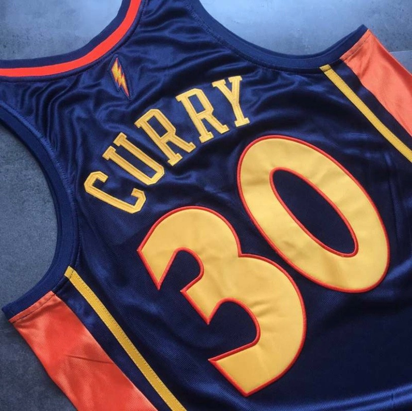 Golden State Warriors Stephen Curry blue retro vintage basketball jersey