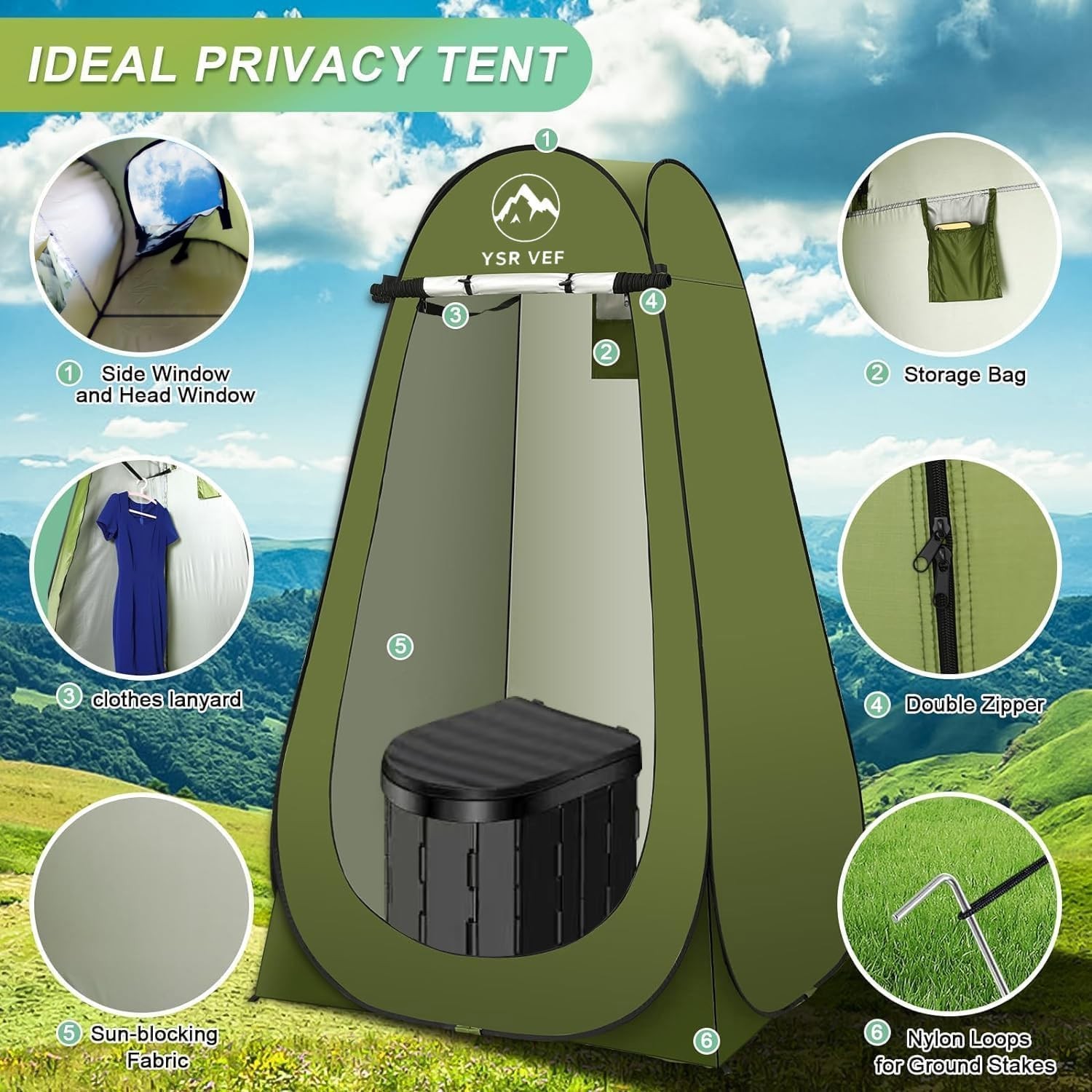 Portable toilet set, camping toilet with pop-up privacy tent and poop bag,