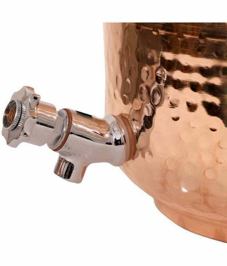 100% Pure Copper Dispenser Handmade Water Pitcher Pot 4L With 2 Serving Glass