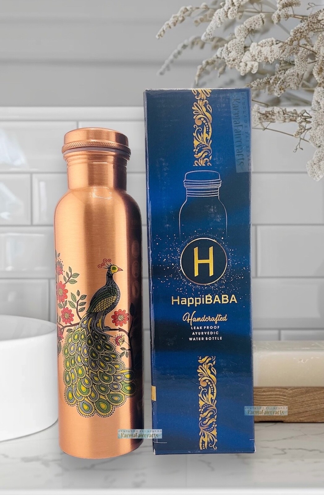 Pure Copper Water Bottle. Hand Crafted Premium Quality- 32 FL Ounces. USA Ship.