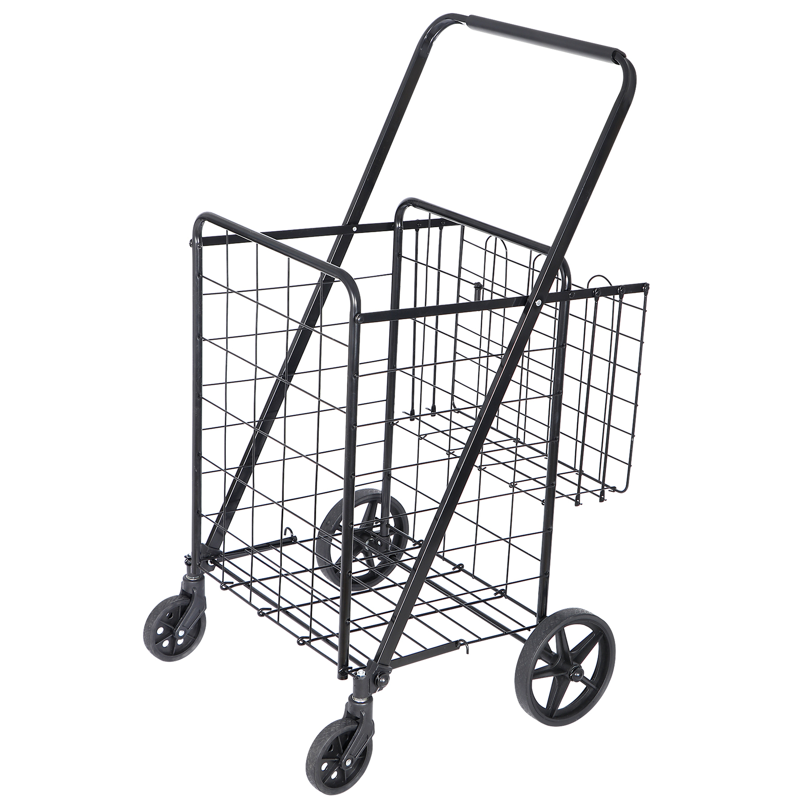 Heavy Duty Folding Shopping Cart Utility Trolley Two Baskets for Grocery Laundry