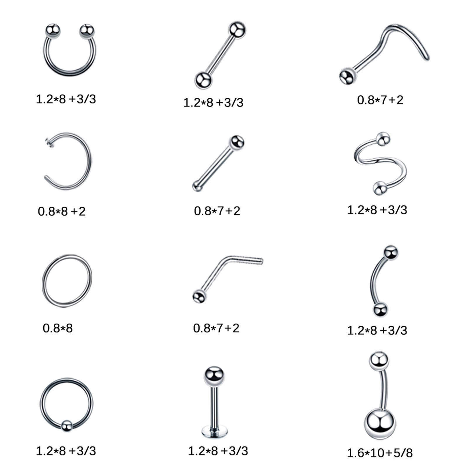 208PCS Professional Ear PIERCING GUN Body Nose Navel Tool Kit Set Jewelry USA