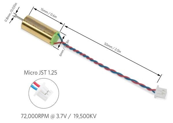 BetaFPV 6x15mm 19,500kv Brushed Tiny Whoop Drone Motors 2CW+2CCW