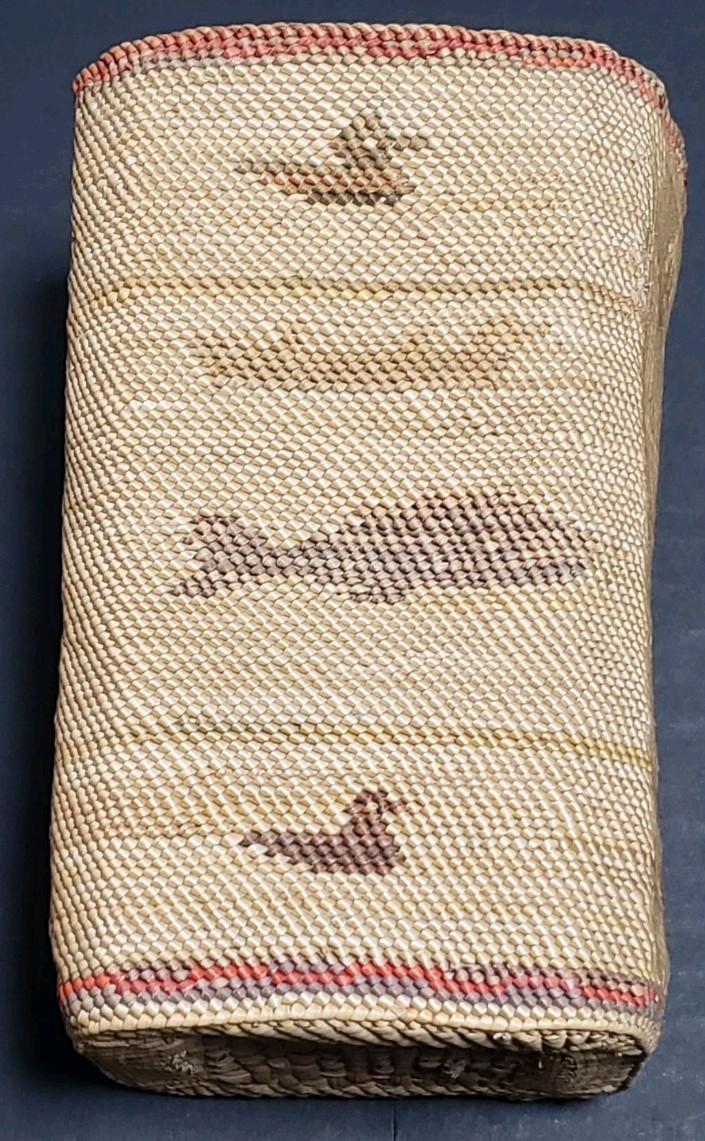 Vtg PNW Makah Native American Square Basket Animal Motif Whale Bird 3x5.5"