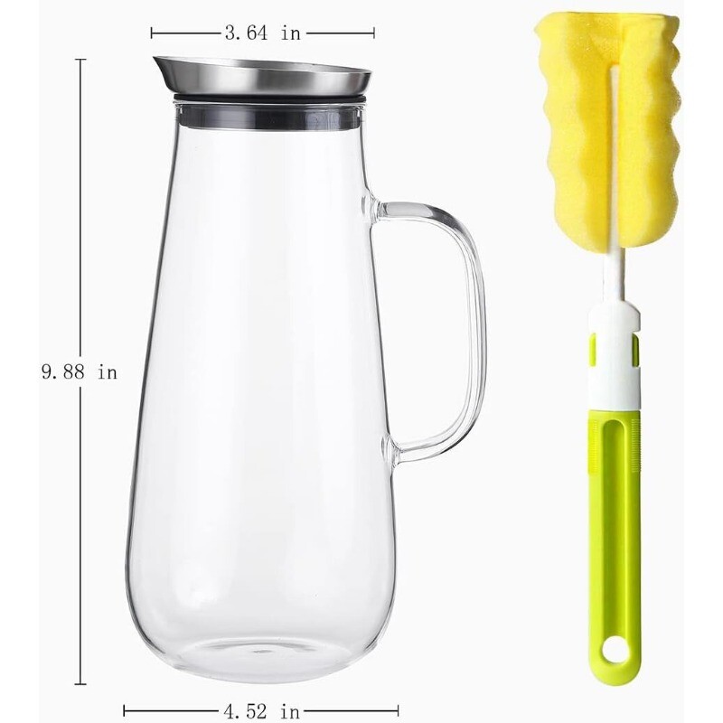 50oz/1500ml Glass Pitcher with Handle and Stainless Steel Silicone Filter Lid