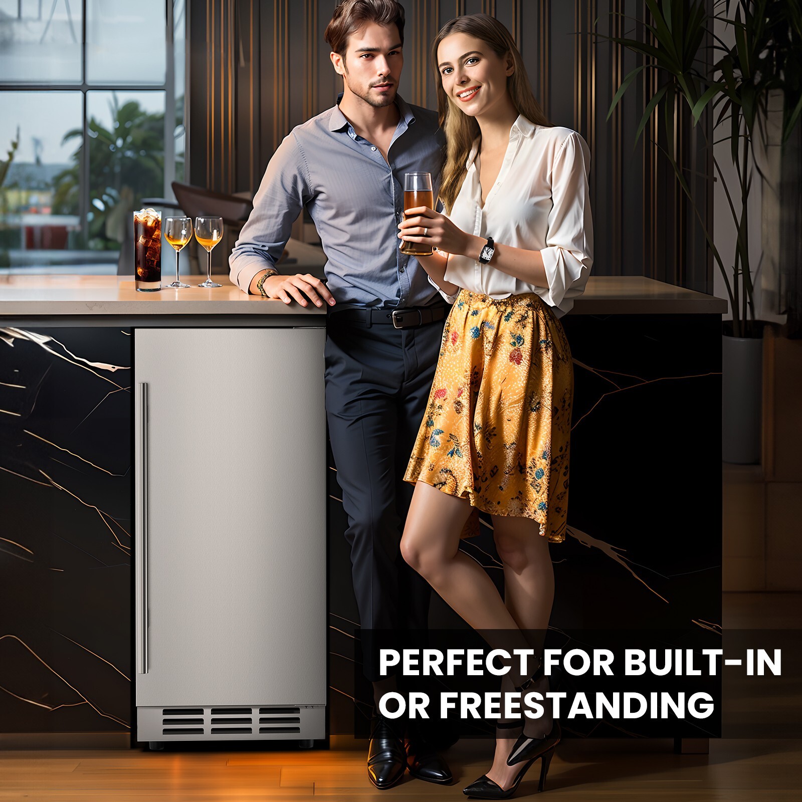 15" Outdoor Beverage Refrigerator | Weatherproof Stainless Steel Fridge 80 Cans
