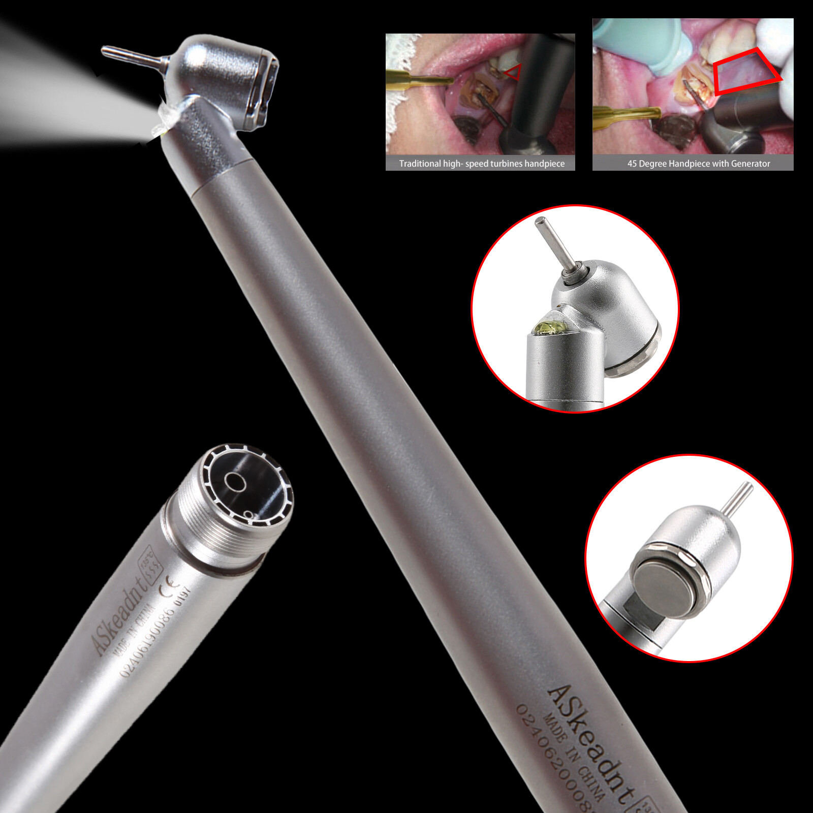 NSK Style Dental LED 45° Degree Surgical High Speed Handpiece Push Button 2 Hole