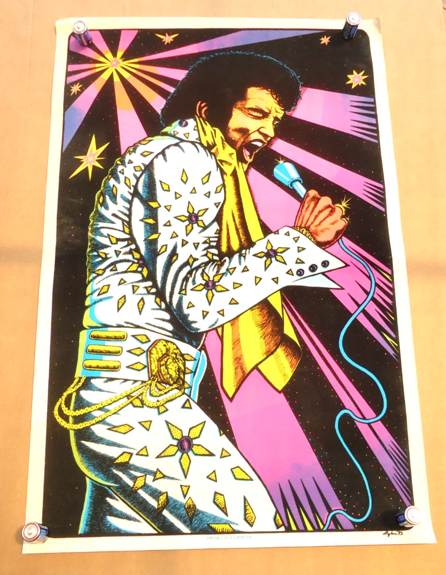 Authentic 1974 Elvis Presley Velvet Poster Blacklight Colorfull John Lykes Rare