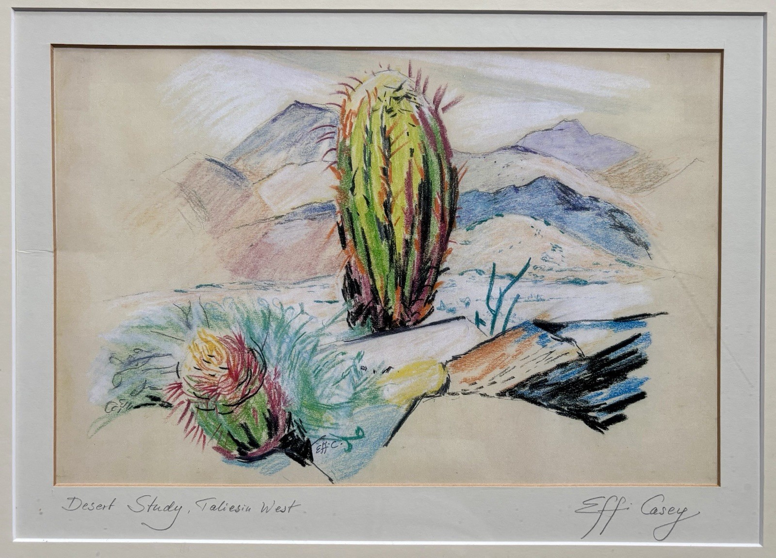 Effi Casey Signed Drawing ‘Desert Study, Taliesin West’ - Franklin Lloyd Wright