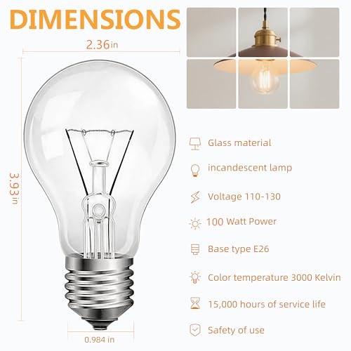 100 Watt Incandescent Light Bulbs, A19 Clear Incandescent Rough Service Light 4