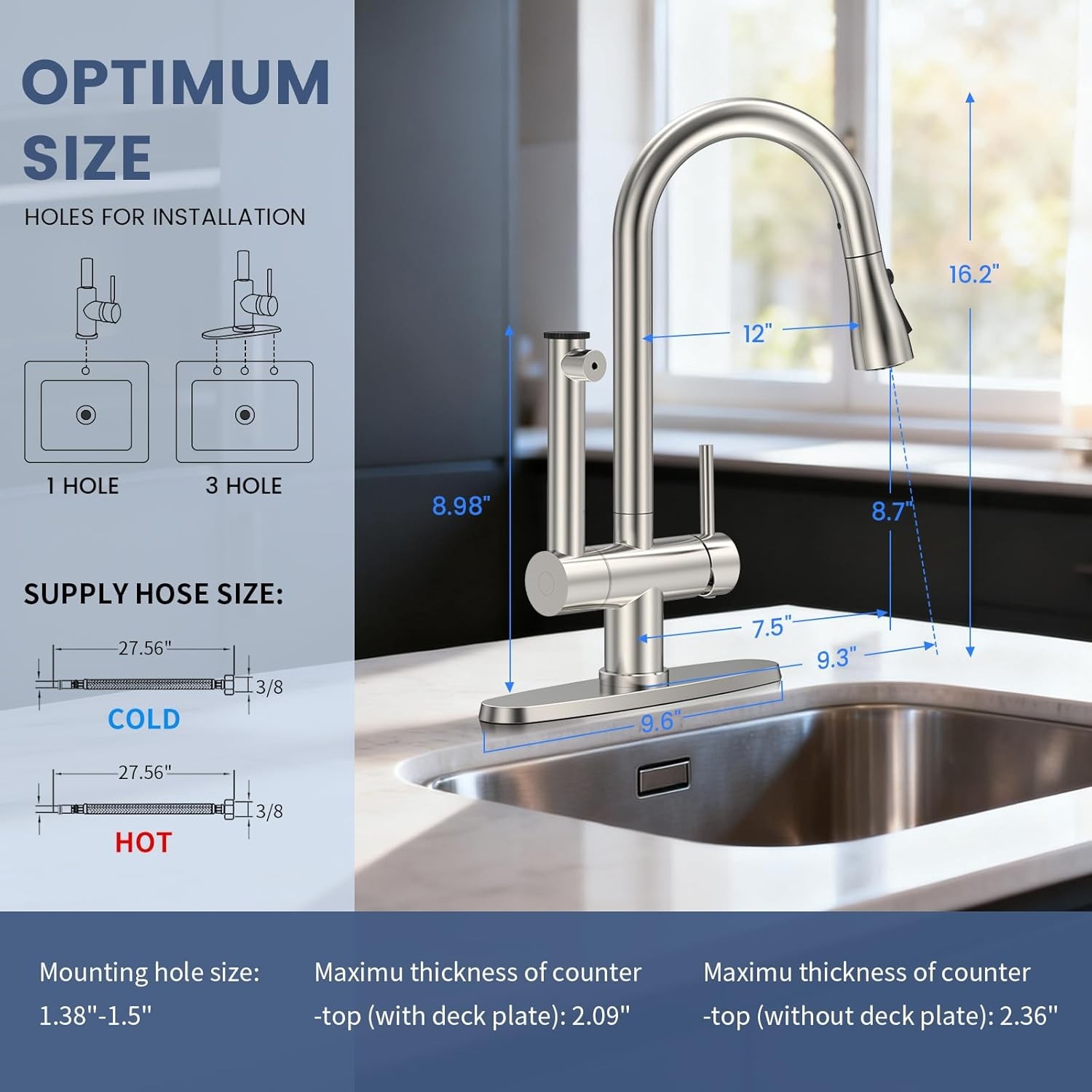 Kitchen Sink Faucet with Filtered Stainless Steel Pull Down Sprayer Swivel Mixer
