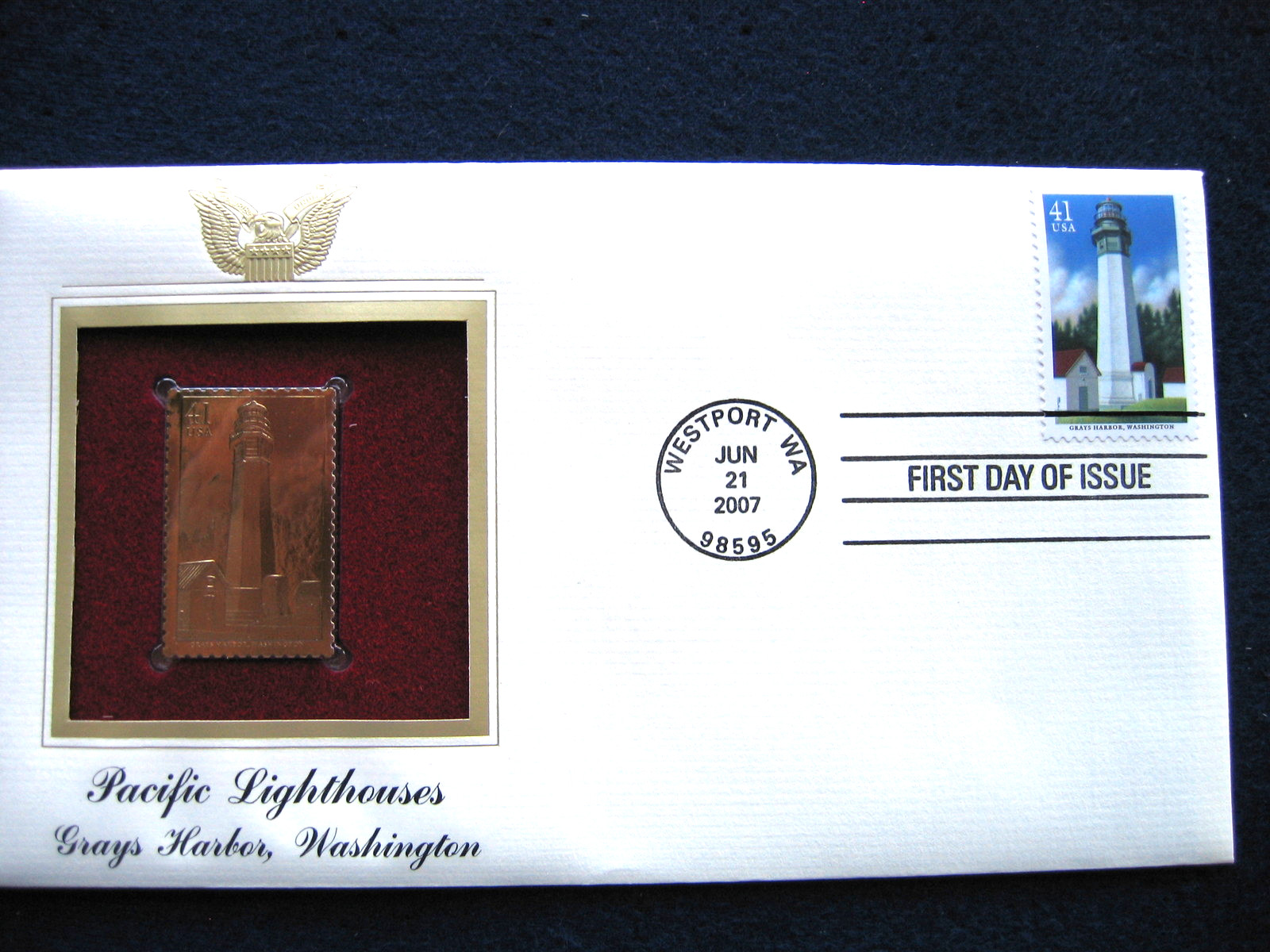 2007 Lighthouses Grays Harbor Washington replica Gold Golden Cover Stamp