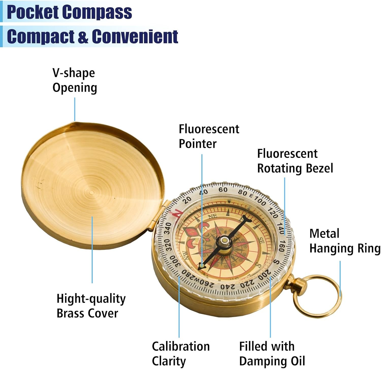 Portable Compass Brass Keychain Watch Pocket Outdoor Camping Hiking Navigation