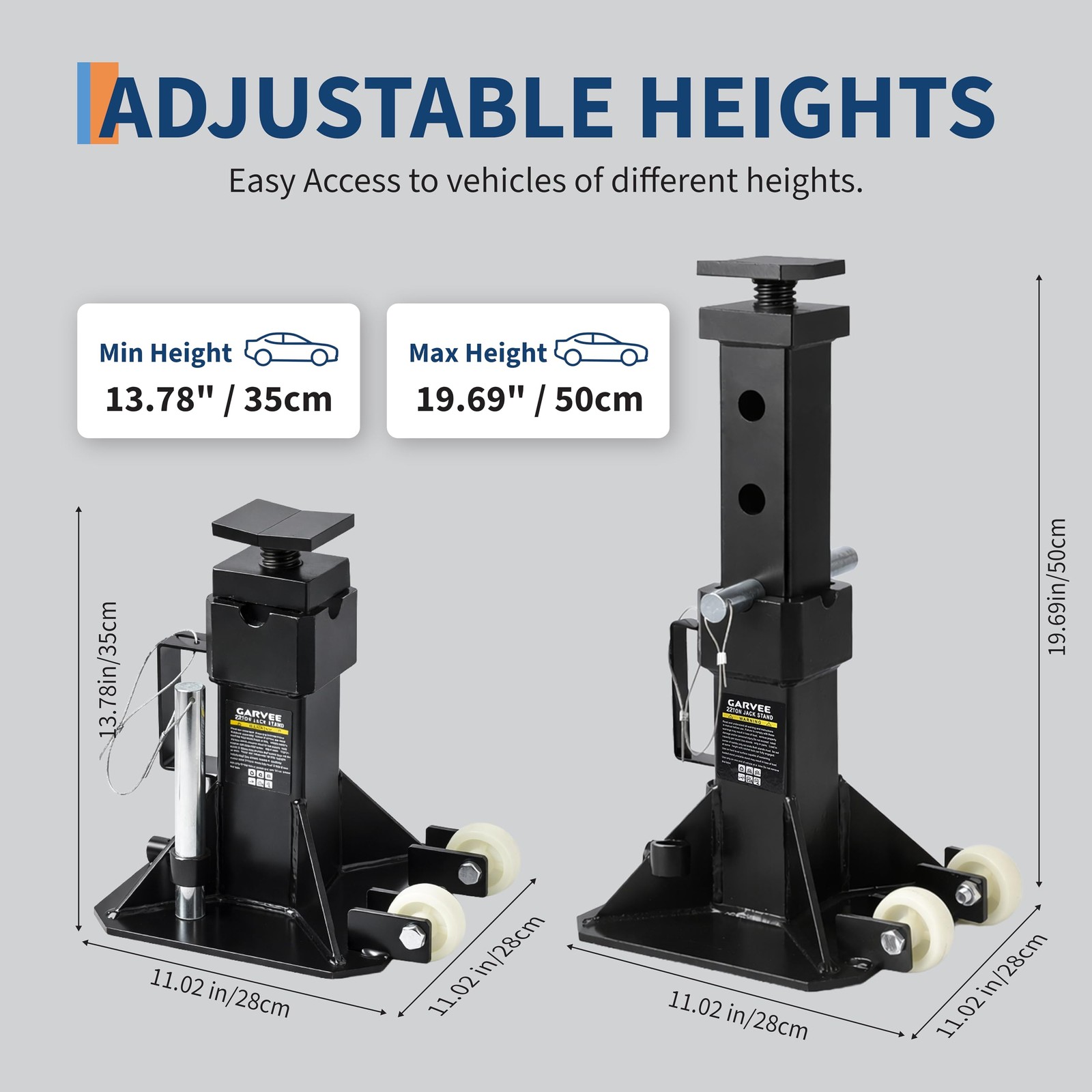 1 Pairs 22 Ton Car Jack Stand Heavy Duty Pin Type Adjustable Height 13.78-19.69"