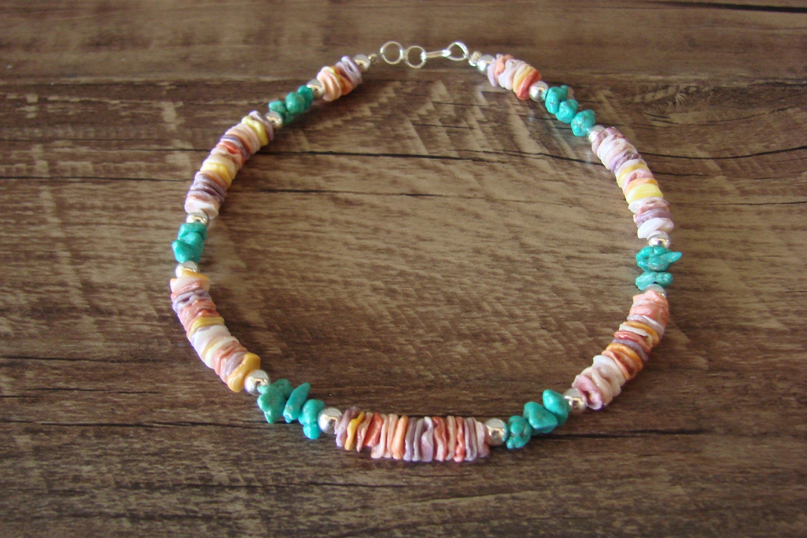 D. Jake Navajo Oyster Shell and Turquoise Beaded Anklet