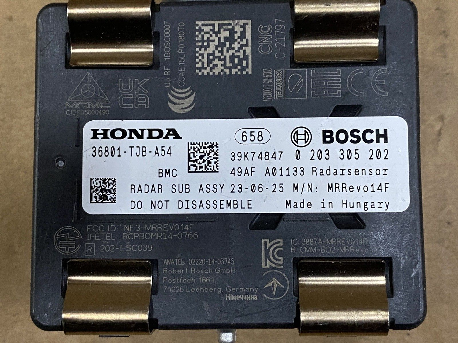 2019-22 ACURA RDX ADAPTIVE CRUISE CONTROL DISTANCE RADAR SENSOR OEM36801-TJB-A54