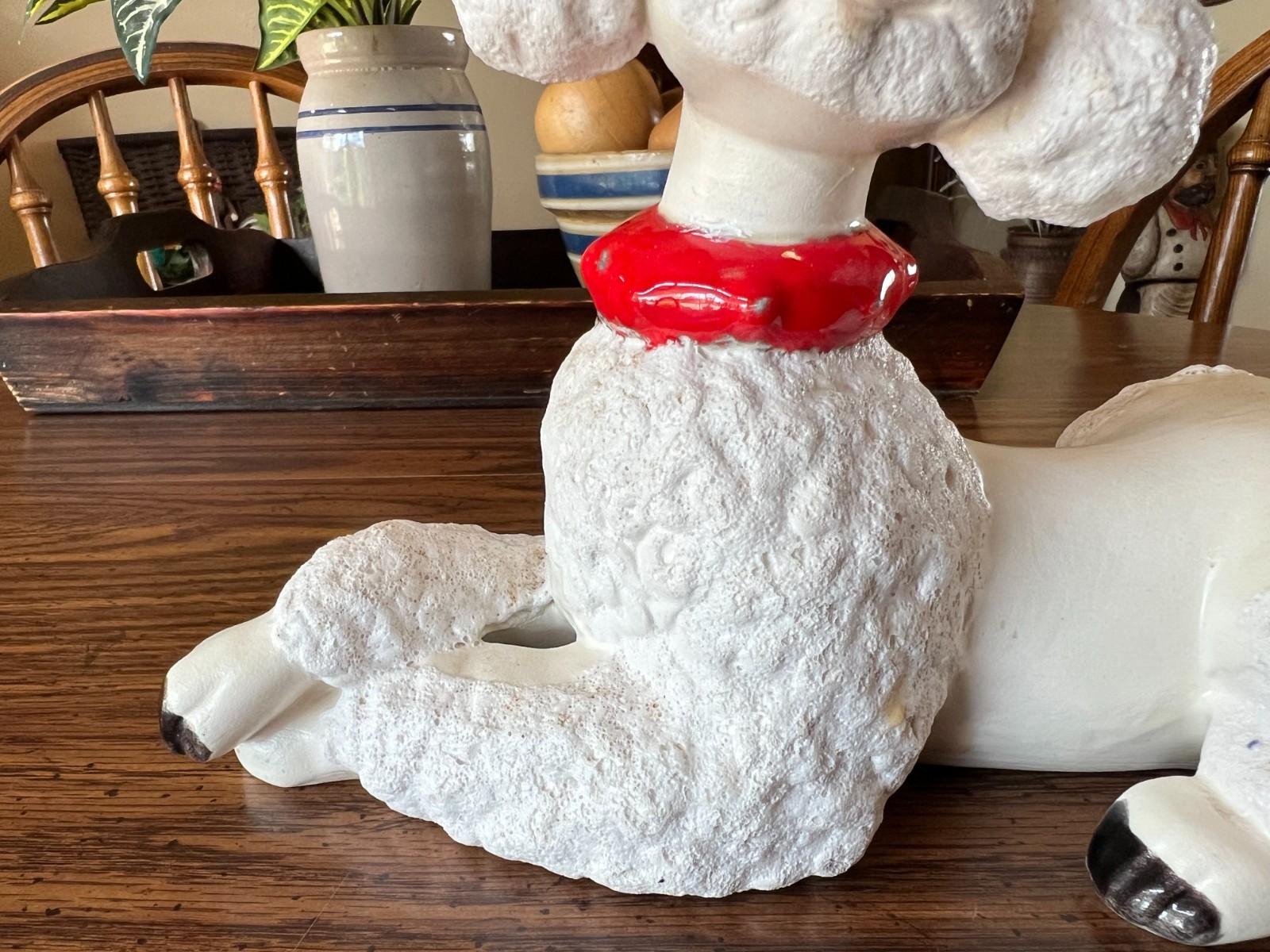 Vtg. Atlantic Mold Ceramic Poodle with Red Collar 7" T x 10" L
