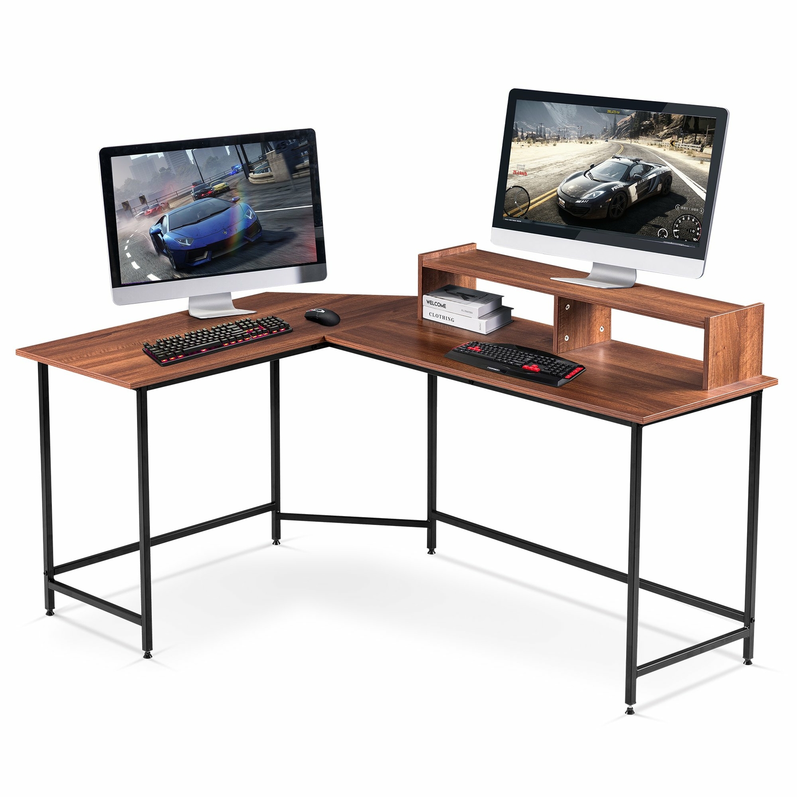 Ivinta L-Shaped Computer Office Desk, Corner Writing Study Desk with Monitor