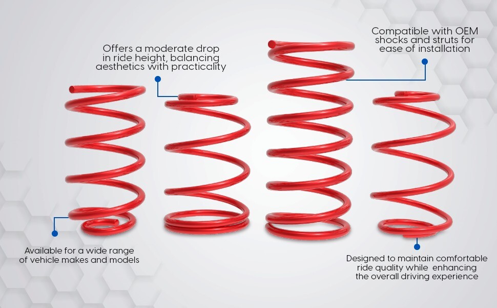 Touring Tech Lowering Springs 1.7”F/1.8”R Red For 2015+ Mustang