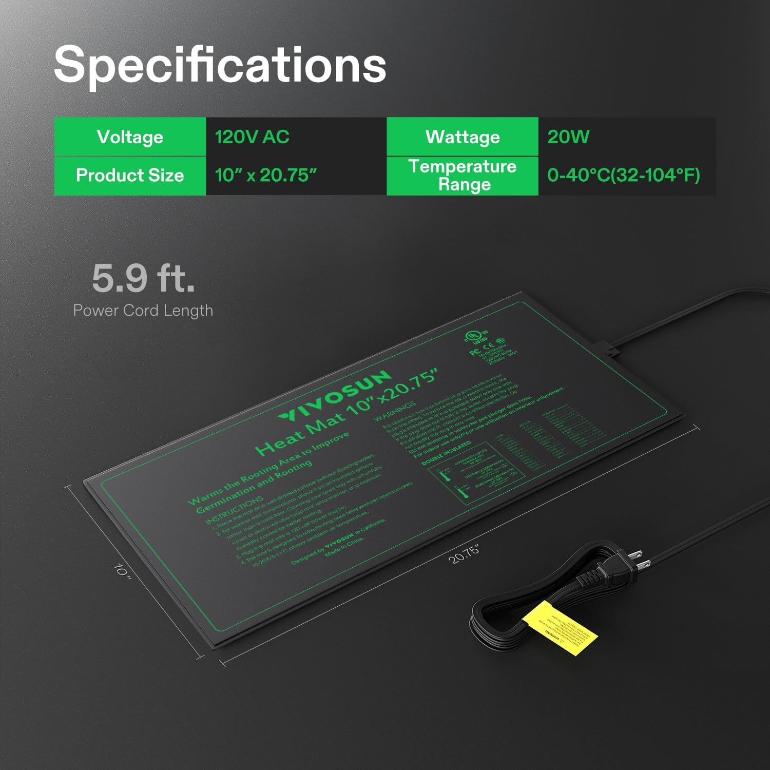 VIVOSUN 6 Pack 10"x20.75" Seedling Heat Mat Hydroponic Heating IP67 Waterproof