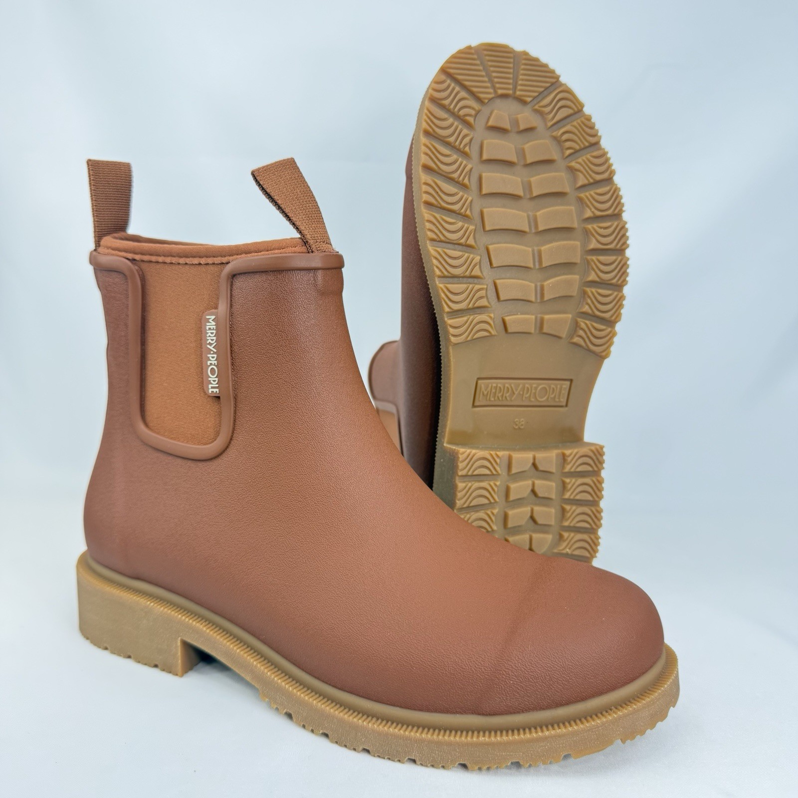 Merry People Bobbi Chelsea Ankle Rain Boots Unisex Rust Sole