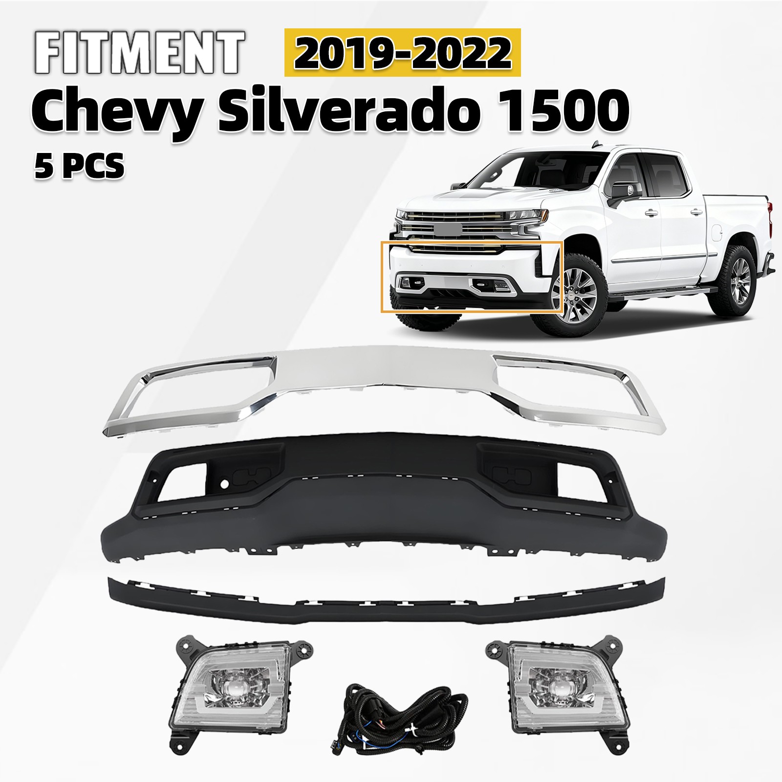 Front Bumper Lower Cover Kit For 2019-2022 Chevy Silverado 1500 w/ Air Deflector